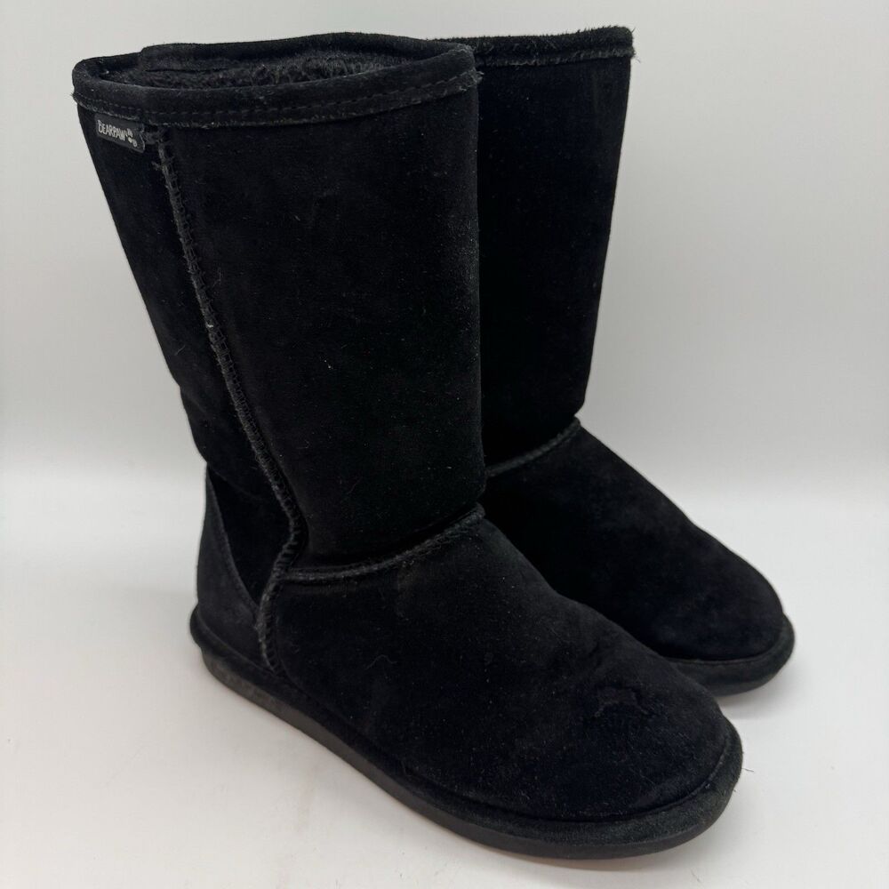 Bearpaw Emma Short Black Suede Boots Women's 6 Comfy Lined Winter Snow Shoes - Picture 3 of 11